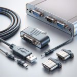 "USB to VGA adapter connecting to a KVM switch, illustrating compatibility and setup for multiple monitor configurations in a tech environment."