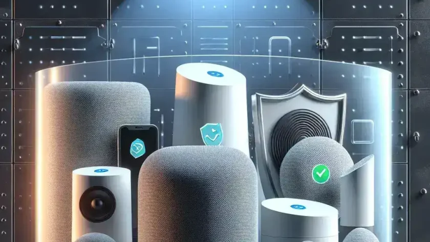 "Smart speakers comparison chart illustrating privacy features and data security measures of leading brands for a privacy audit article"