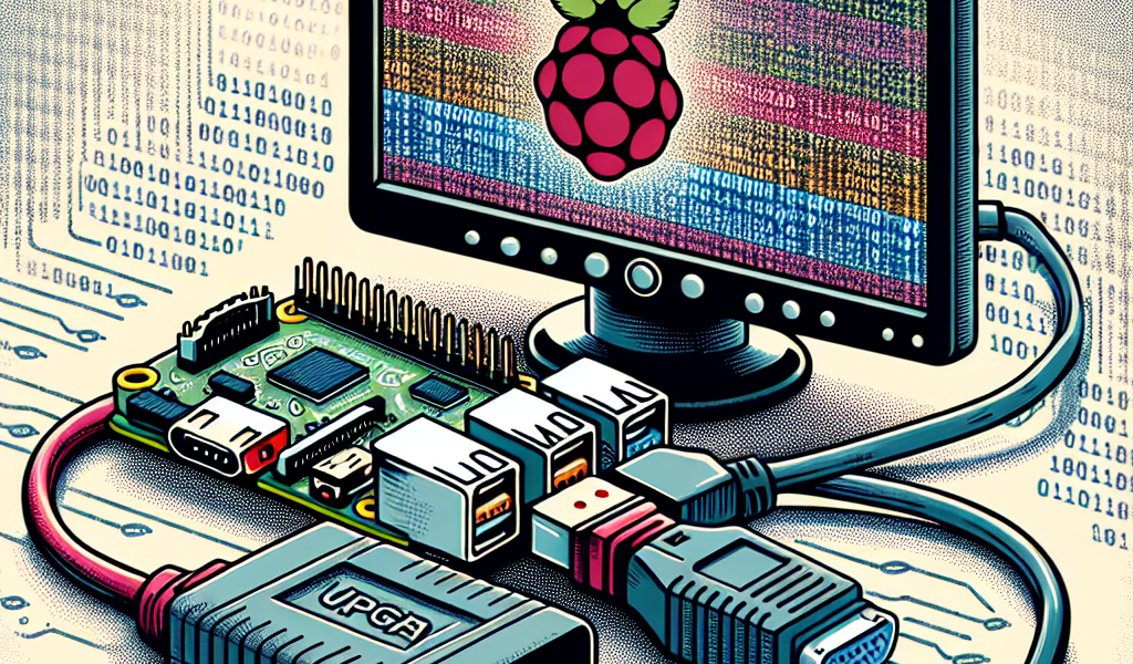 "USB to VGA adapter connected to a Raspberry Pi, demonstrating compatibility and enabling video output on an external monitor."