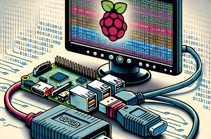 "USB to VGA adapter connected to a Raspberry Pi, demonstrating compatibility and enabling video output on an external monitor."