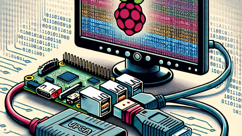 "USB to VGA adapter connected to a Raspberry Pi, demonstrating compatibility and enabling video output on an external monitor."